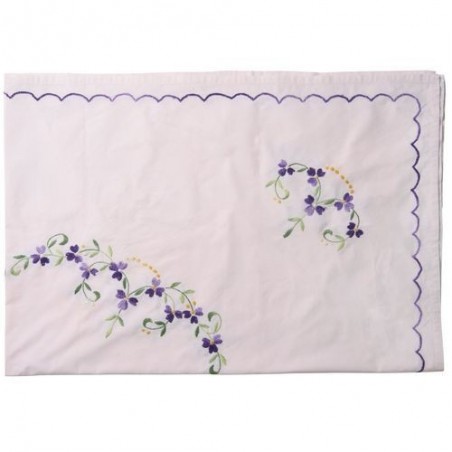 Nappe brodée rectangulaire - Rice - Soft pink and flowers