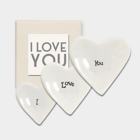 Set de 3 cœurs en porcelaine - East of India - I Love You