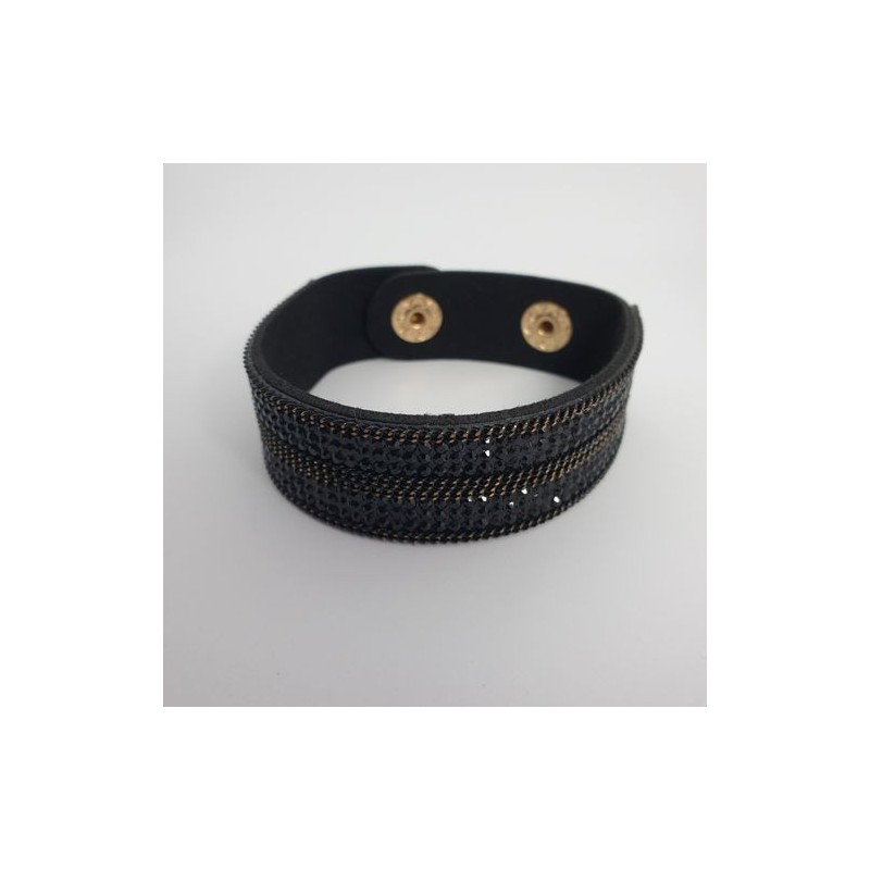 Bracelet pailleté noir en cuire synthétique - Nusa Dua
