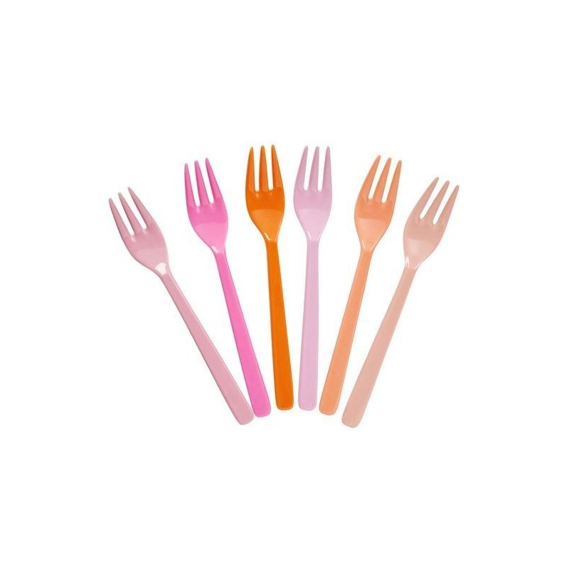 6 fourchettes - Mélamine - Rice - Pink and Orange Colors