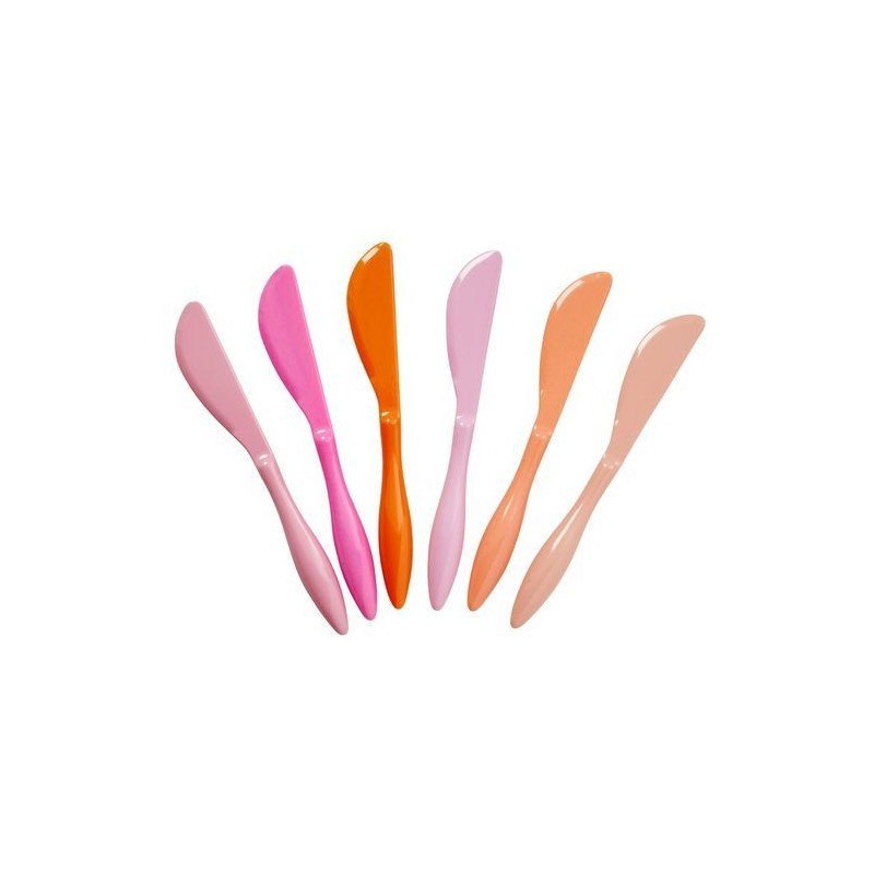 6 couteaux à beurre en Mélamine - Rice - Pink and Orange colors