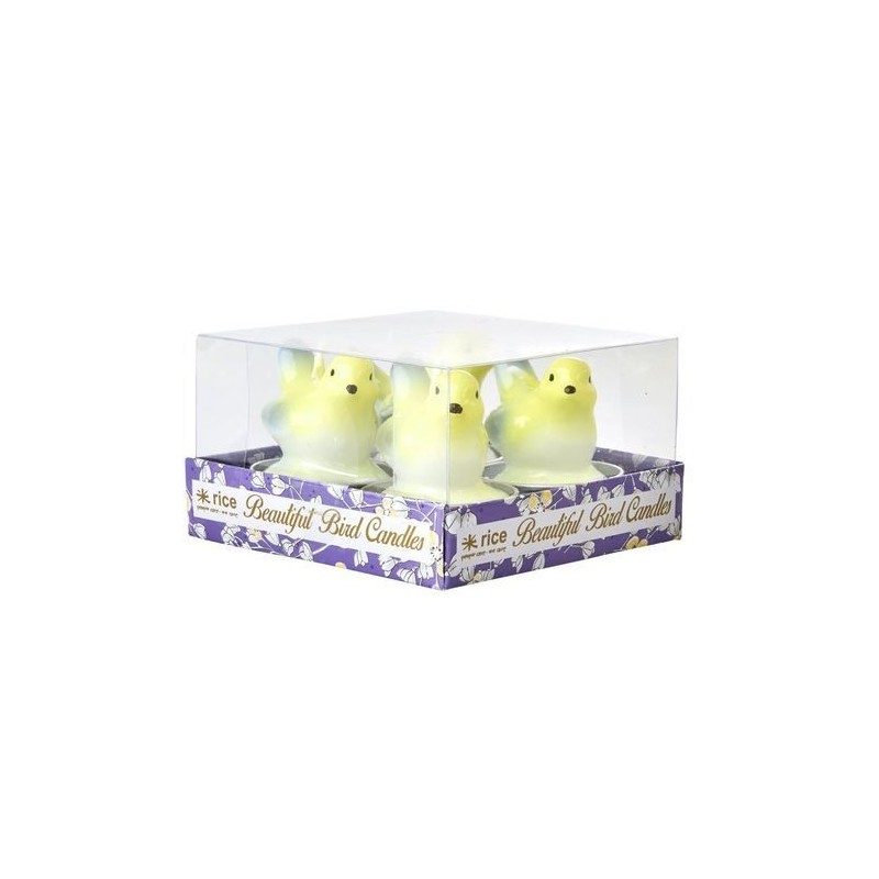 Lot de 4 bougies chauffe plat  - Rice - Oiseaux jaunes