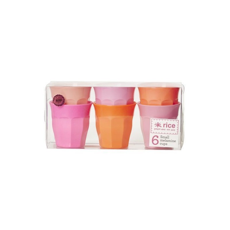 6 Gobelets Mélamine - Rice - Pink and Orange Colors - 7x7cm