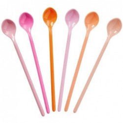 6 cuillers longues en Mélamine RICE - Pink and Orange colors - 22 cm