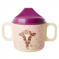 Tasse enfants à bec - Mélamine - Rice - Farm animals - Pink