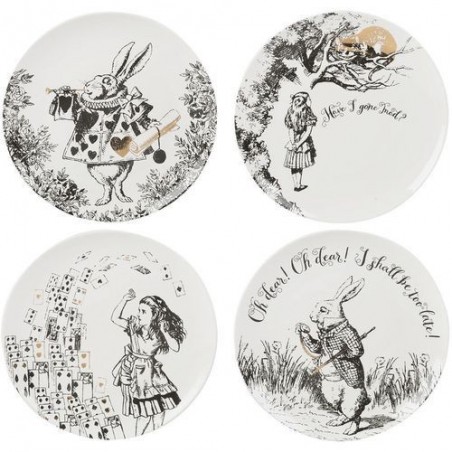 Set de 4 assiettes à dessert - Alice in wonderland