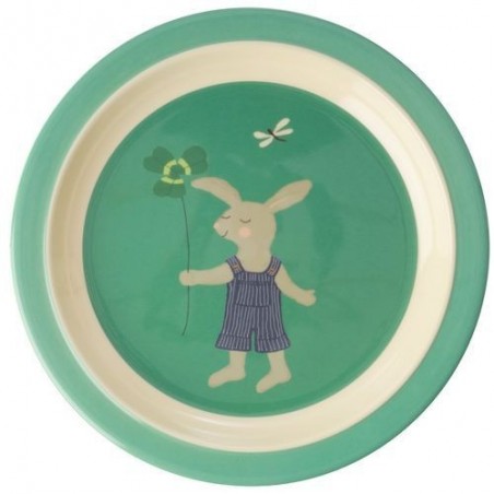 Assiette plate à rebord - Rice - Animal - Green Bunny