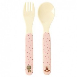 Set de 2 couverts - Rice - Farm animals - Pink