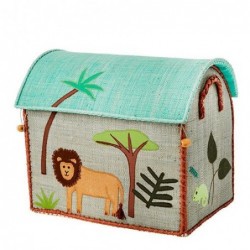 Maison Range jouets - Rice - Animaux de la Jungle - Petit Modèle - Bleu