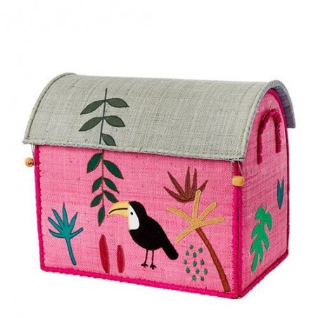 Maison Range jouets - Rice - Animaux de la Jungle - Petit Modèle - Rose