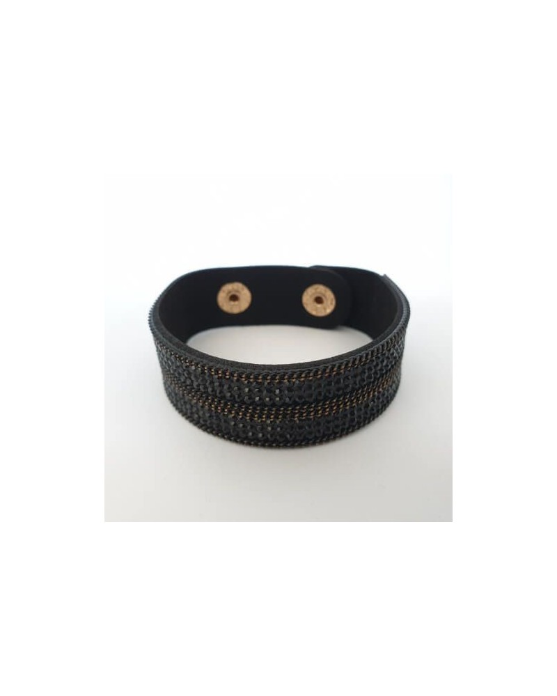 Bracelet pailleté noir et or en cuire synthétique - Nusa Dua