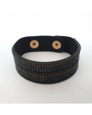 Bracelet pailleté noir et or en cuire synthétique - Nusa Dua