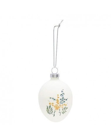 Œuf en verre à suspendre - Greengate - Mira white - Fleurs jaunes