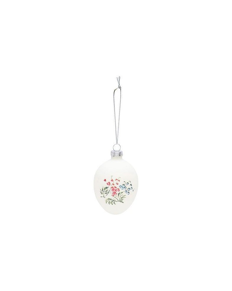 Œuf en verre à suspendre - Greengate - Mira white - Fleurs rouges