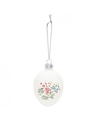 Œuf en verre à suspendre - Greengate - Mira white - Fleurs rouges