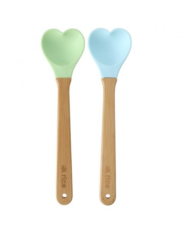Deux petites spatules cœur en silicone - Rice - Menthe et bleu KISPA-2ZSHEAMI