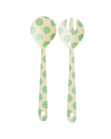 Couverts à salade - Mélamine - Rice - Green dots