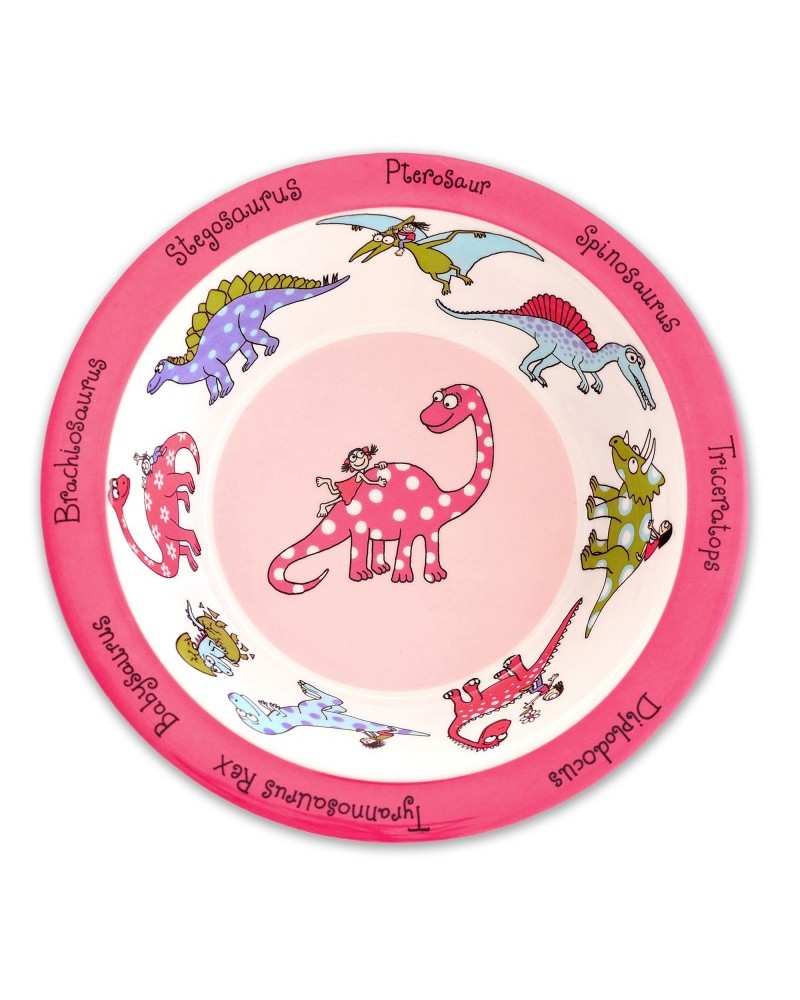 Assiette creuse en mélamine - Dinosaures roses - Tyrrell Katz