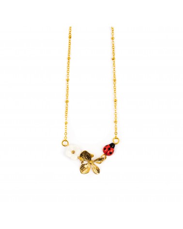 U261 Collier - Nach - Coccinelle et fleurs