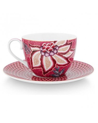 Tasse à thé avec sous tasse - Flower festival - Dark pink - Pip Studio - 120ml