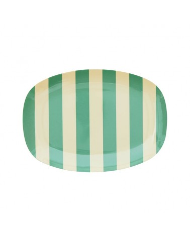 Petite assiette rectangulaire mélamine - Green striped print