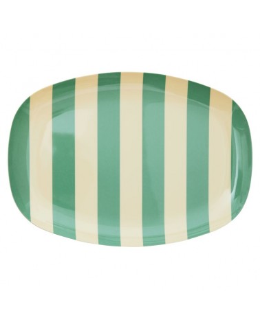 Assiette rectangulaire mélamine - Plateau Rice  - Green stripes