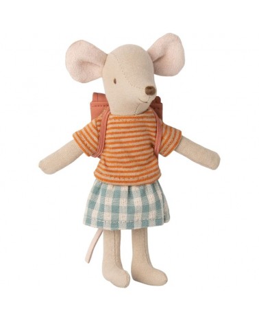 Souris - Big sister - Maileg - Tricycle mouse et son sac à dos - Old rose 17-3207-00
