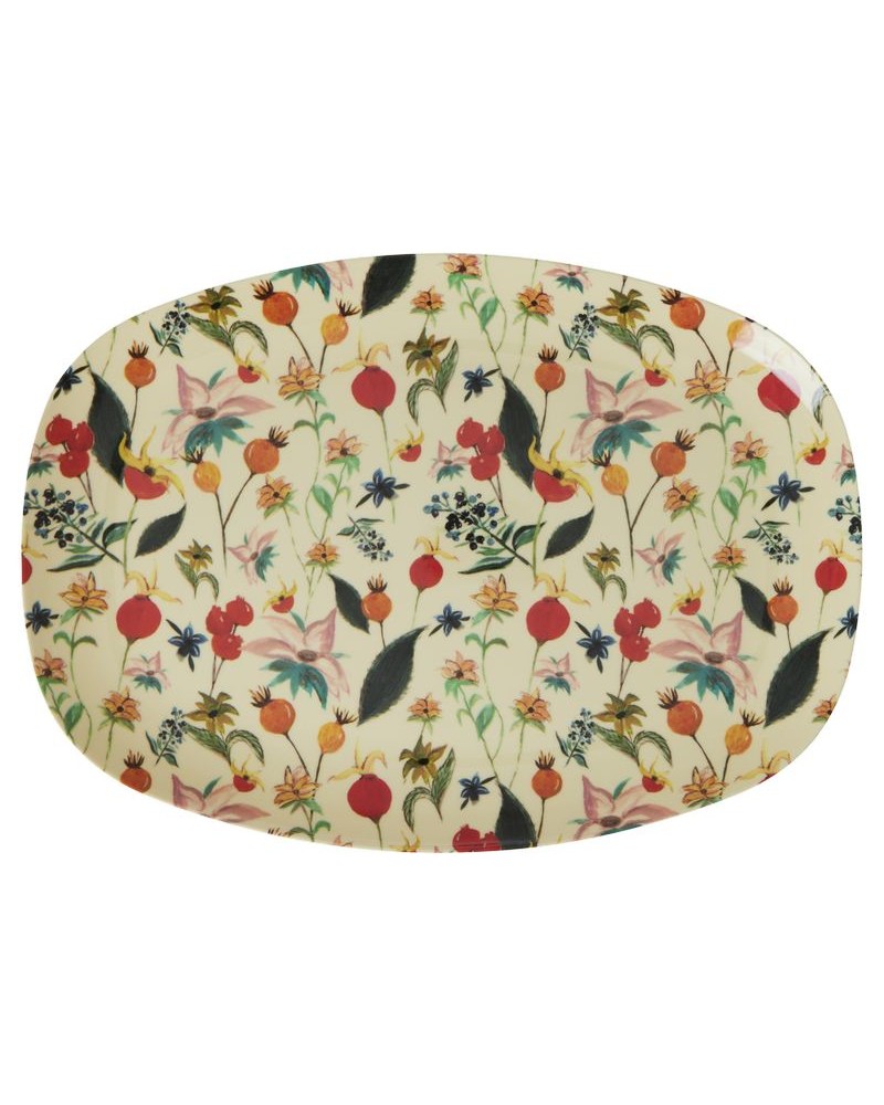 Assiette rectangulaire mélamine - Plateau Rice - Winter Rosebuds