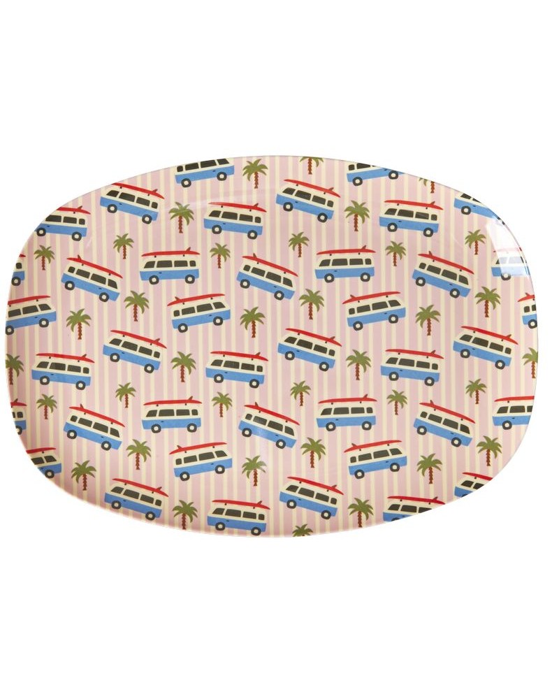 Assiette rectangulaire mélamine - Plateau Rice - Pink cars print
