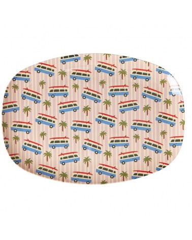 Assiette rectangulaire mélamine - Plateau Rice - Pink cars print