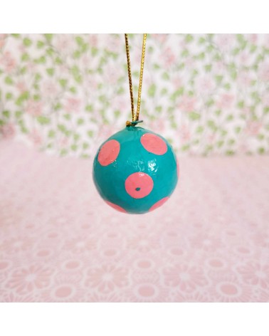 Boule décorative - Noï - Bleue et pois roses