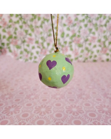 Boule décorative - Noï - Verte cœur violet MTR22446