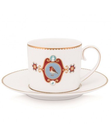Tasse et soucoupe Pip Studio - love birds - Blanc - Médaillon rouge