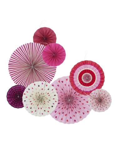 Lot de 8 éventails en papier - Rice - Pink colors - PAFAN-FUN