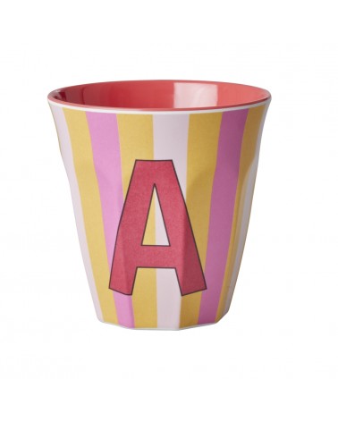 Gobelet Mélamine - Rice - Pink alphabet - Striped - A