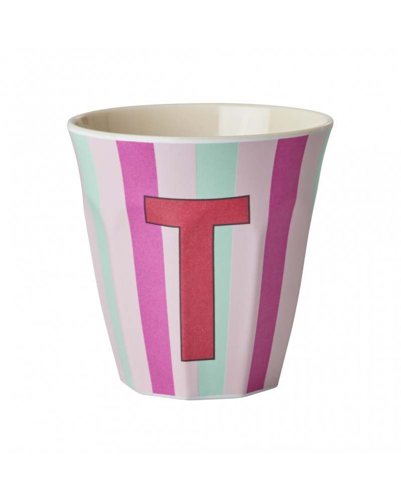 Gobelet Mélamine - Rice - Pink alphabet - Striped - T - MELCU-ALPSTRTI