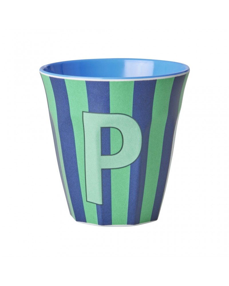 Gobelet Mélamine - Rice - Blue alphabet - Striped - P - MELCU-ALPSTRPB