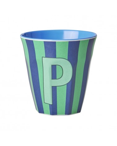 Gobelet Mélamine - Rice - Blue alphabet - Striped - P - MELCU-ALPSTRPB