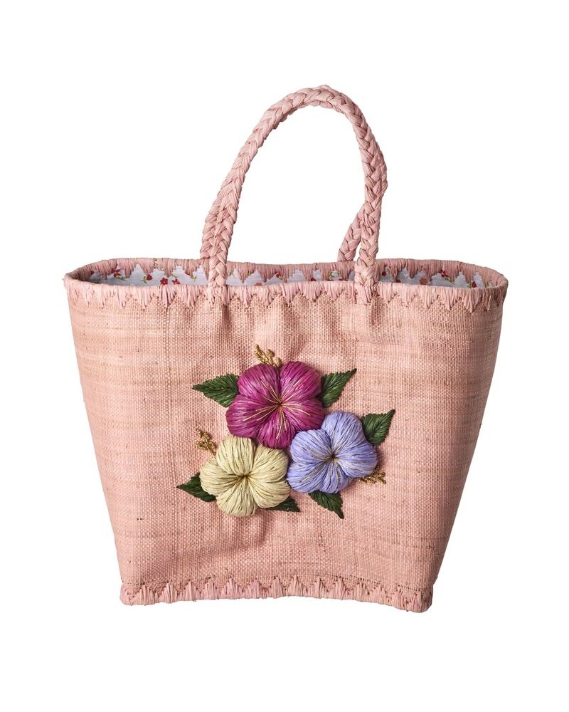 Panier - Shopping bag - Rice - Raphia - Heavy flower soft pink - BGRFA-FLOIL