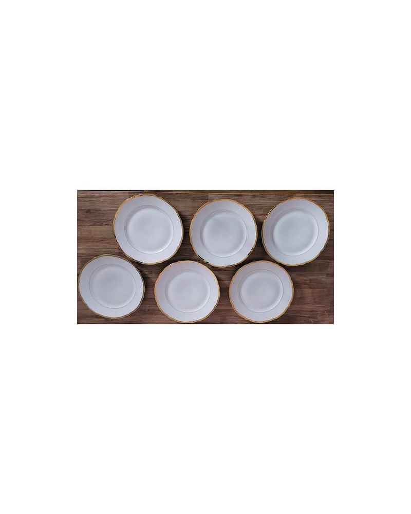 Lot de 6 assiettes à dessert - blanche liseré doré - 19cm