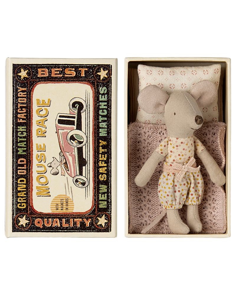 Boîte d'allumettes avec Souris Maileg - Petite sœur - Combi à pois - 17-4100-00