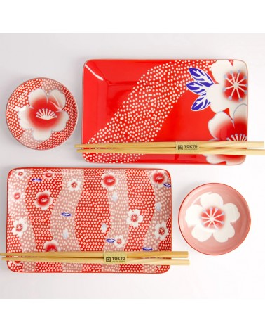 Coffret Ensemble de Plateaux à sushis - Tokyo Design - Kawai flower red - 21661