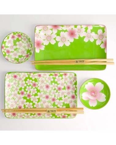 Coffret Ensemble de Plateaux à sushis - Tokyo Design - Kawai flower green - 21663