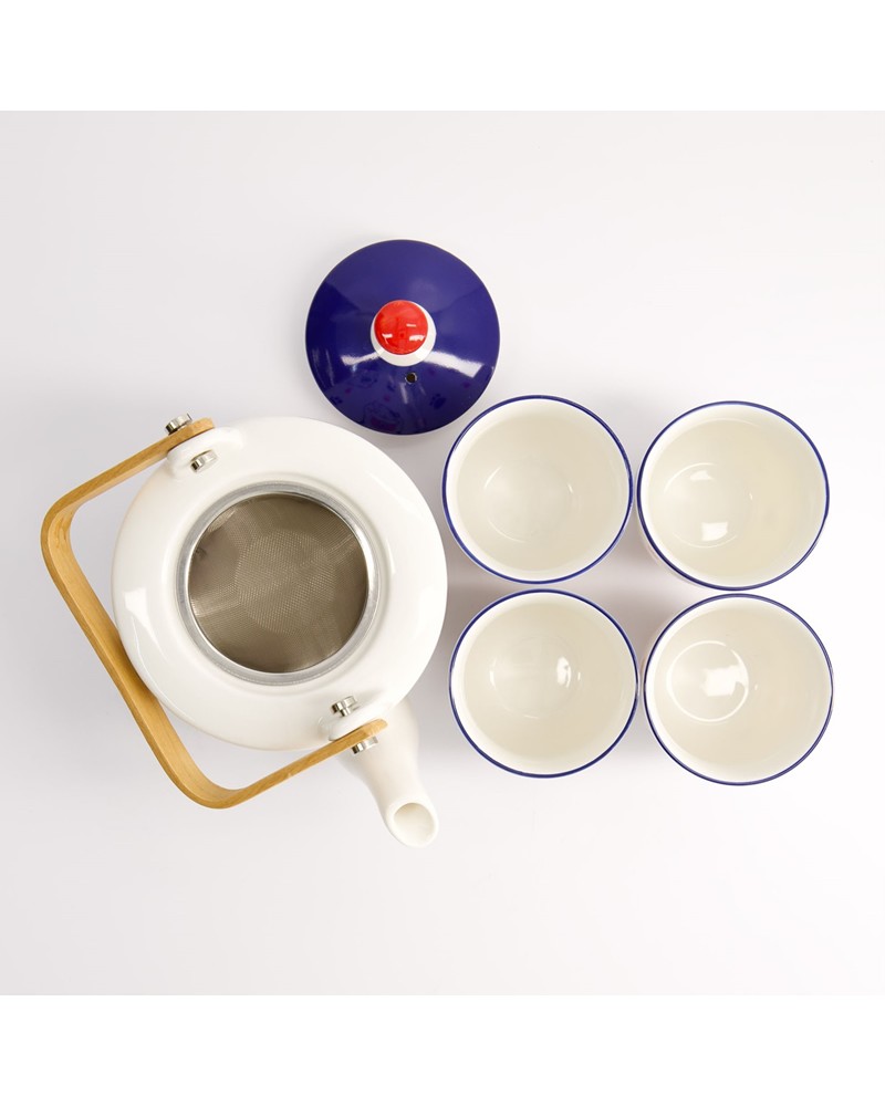 Zinn Tee-Set 20-teilig Im Korb – Polka Design In Violett