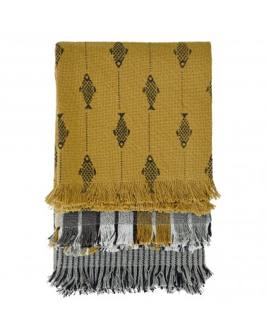 Set de 3 torchons de cuisine - Madam Stoltz - Mustard and grey