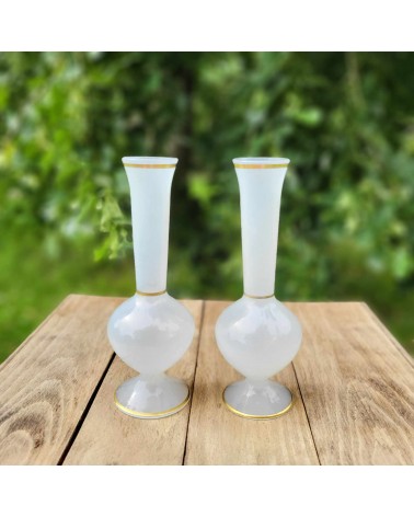 Paire de vase soliflor - opaline à liseré