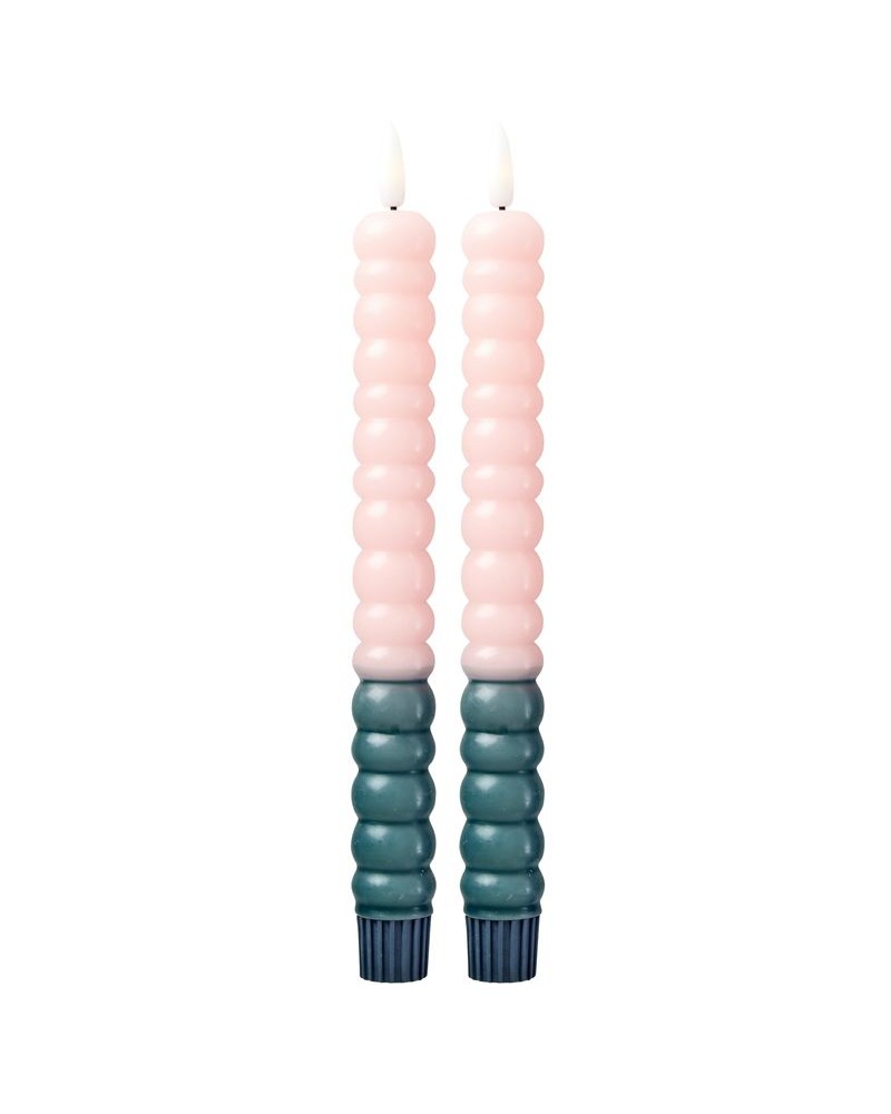 Set de 2 Bougies LED torsadées - Green and Soft pink - Rice - CDLED-2ZSIG