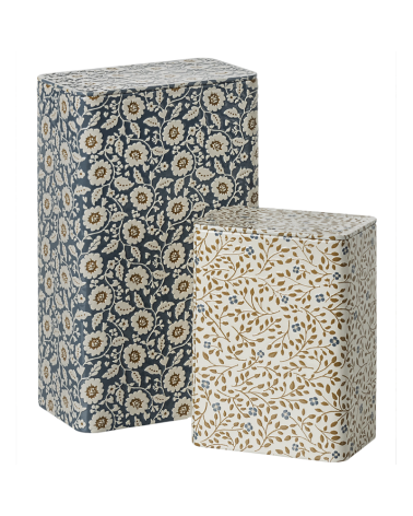Lot de 2 boites en métal - Maileg - Fleurs dusty blue et crème - 19-4605-00