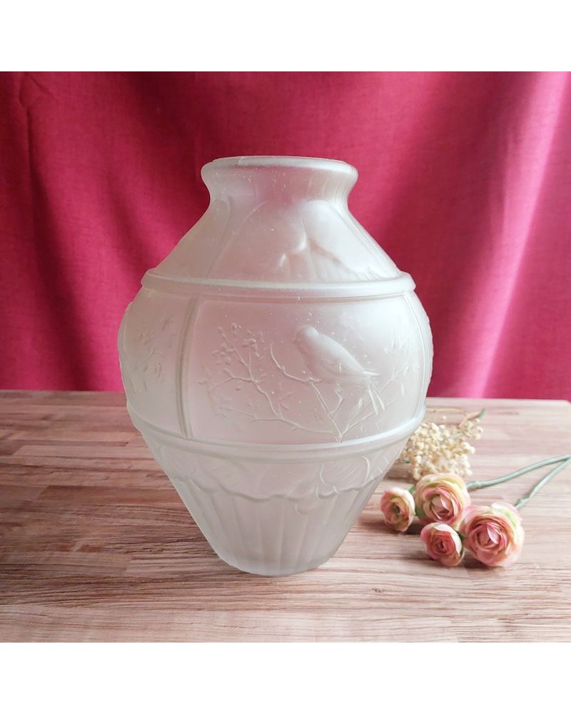 Vase vintage art déco - décor d'oiseaux - 26cm