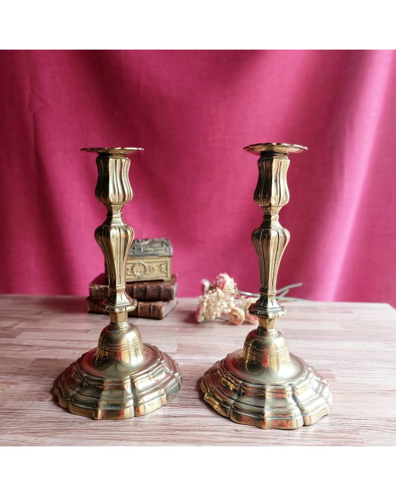 Paire de flambeaux en bronze - 27cm - 18eme siecle
